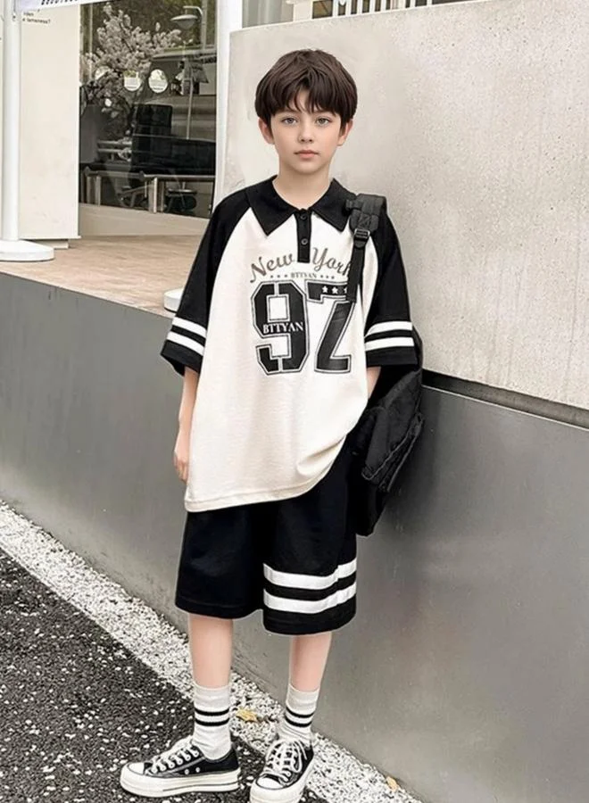 Take Two Boys Color Block Graphic Polo T-Shirt and Shorts Set